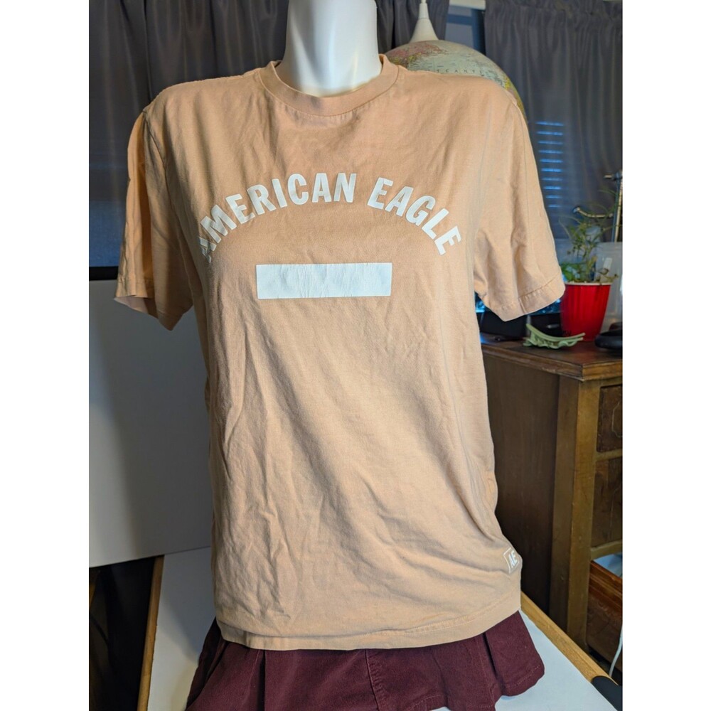 American Eagle Men's Beige Graphic Logo Crew Neck Short Sleeve T-Shirt Size S